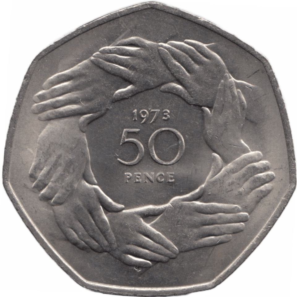 1973 BRILLIANT UNCIRCULATED 50P EEC ENTRY RING OF HANDS