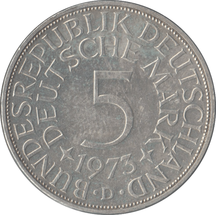 1973 GERMANY SILVER 5 MARKS - SILVER WORLD COINS - Cambridgeshire Coins