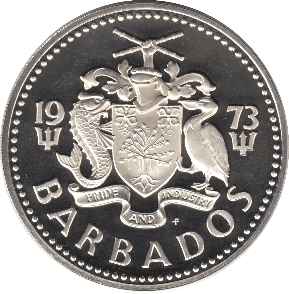 1973 SILVER PROOF FIVE DOLLARS BARBADOS - SILVER WORLD COINS - Cambridgeshire Coins