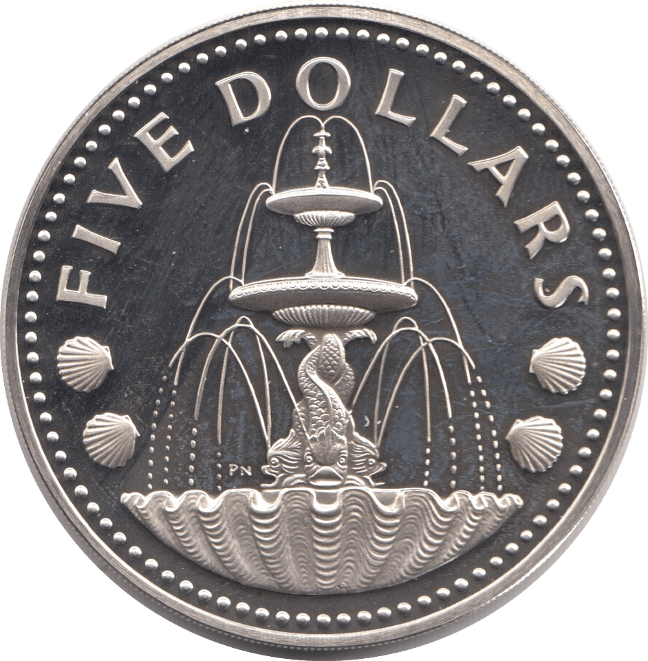 1973 SILVER PROOF FIVE DOLLARS BARBADOS - SILVER WORLD COINS - Cambridgeshire Coins