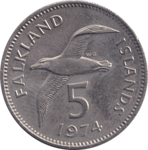 1974 FALKLAND ISLANDS 5 PENCE - WORLD COINS - Cambridgeshire Coins