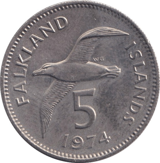 1974 FALKLAND ISLANDS 5 PENCE - WORLD COINS - Cambridgeshire Coins