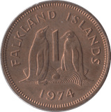 1974 FALKLAND ISLANDS ONE PENCE - WORLD COINS - Cambridgeshire Coins