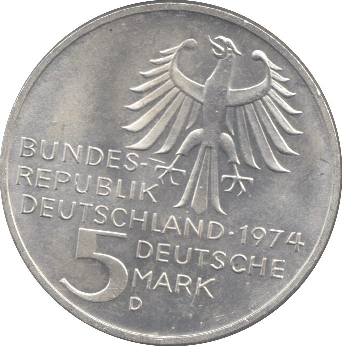 1974 GERMANY SILVER 5 MARKS ( UNC ) - SILVER WORLD COINS - Cambridgeshire Coins