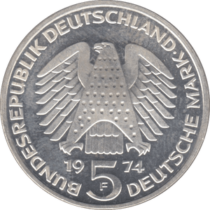 1974 GERMANY SILVER 5 MARKS ( UNC ) - SILVER WORLD COINS - Cambridgeshire Coins