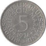 1974 GERMANY SILVER 5 MARKS - SILVER WORLD COINS - Cambridgeshire Coins