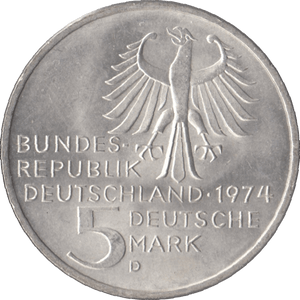 1974 IMMANUAL KANT GERMANY SILVER 5 MARKS - SILVER WORLD COINS - Cambridgeshire Coins
