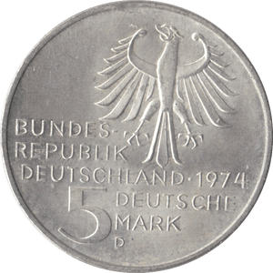 1974 SILVER 5 MARK MINT GERMANY - SILVER WORLD COINS - Cambridgeshire Coins