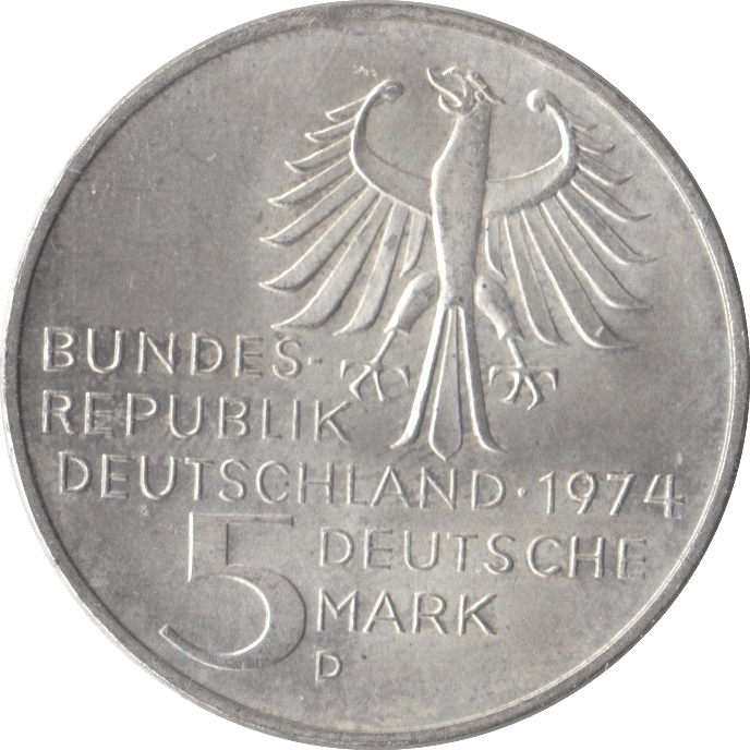 1974 SILVER 5 MARK MINT GERMANY - SILVER WORLD COINS - Cambridgeshire Coins