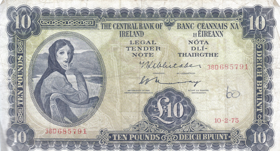 1975 £10 CENTRAL BANK OF IRELAND IRELAND BANKNOTE REF 110 - Irish Banknotes - Cambridgeshire Coins
