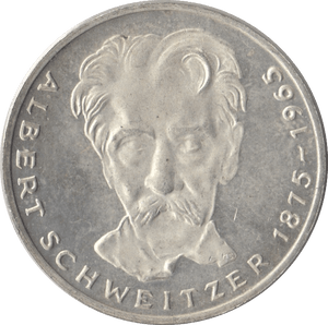 1975 ALBERT SCHWEITZER GERMANY SILVER 5 MARKS - SILVER WORLD COINS - Cambridgeshire Coins