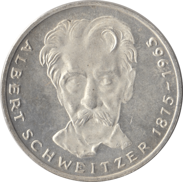 1975 ALBERT SCHWEITZER GERMANY SILVER 5 MARKS - SILVER WORLD COINS - Cambridgeshire Coins