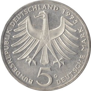 1975 ALBERT SCHWEITZER GERMANY SILVER 5 MARKS - SILVER WORLD COINS - Cambridgeshire Coins