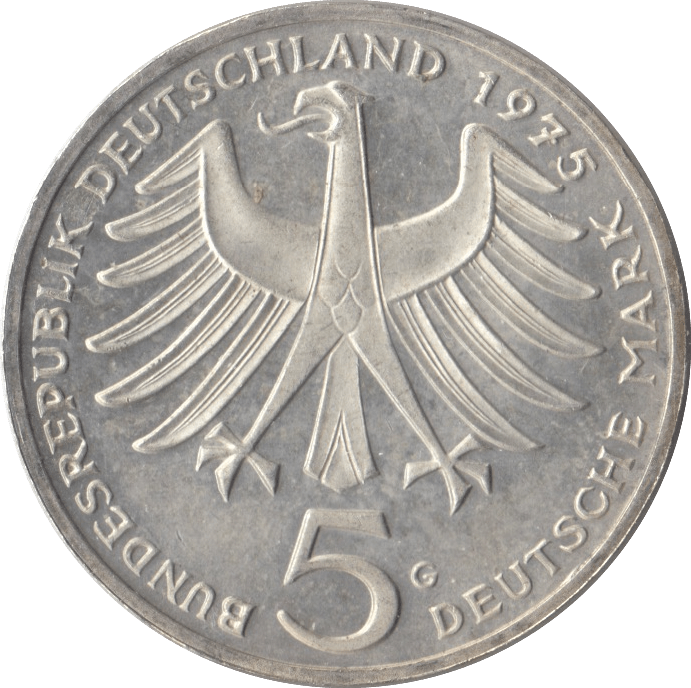 1975 ALBERT SCHWEITZER GERMANY SILVER 5 MARKS - SILVER WORLD COINS - Cambridgeshire Coins