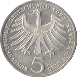 1975 ALBERT SCHWEITZER GERMANY SILVER 5 MARKS - SILVER WORLD COINS - Cambridgeshire Coins