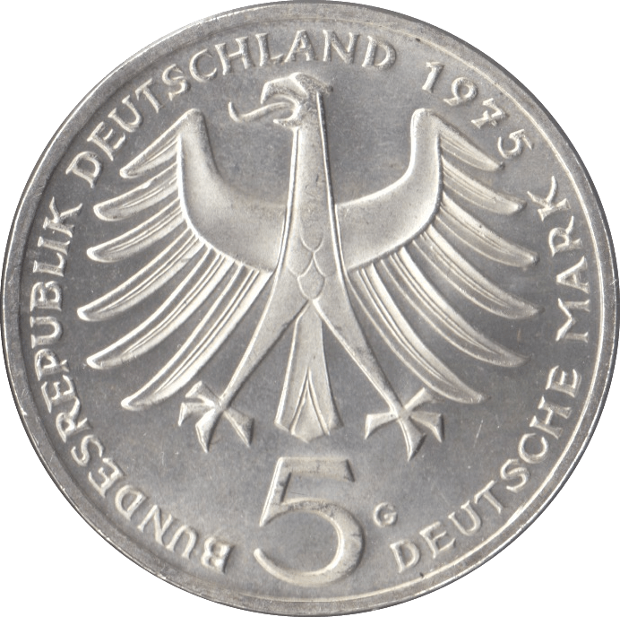1975 ALBERT SCHWEITZER GERMANY SILVER 5 MARKS - SILVER WORLD COINS - Cambridgeshire Coins