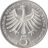 1975 ALBERT SCHWEITZER GERMANY SILVER 5 MARKS - SILVER WORLD COINS - Cambridgeshire Coins
