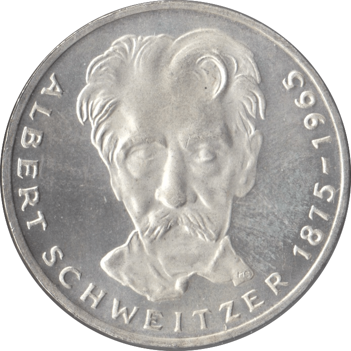 1975 ALBERT SCHWEITZER GERMANY SILVER 5 MARKS - SILVER WORLD COINS - Cambridgeshire Coins