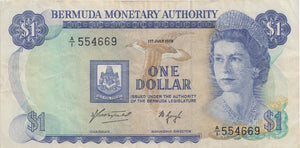 1975 BERMUDA MONETARY AUTHORITY ONE DOLLAR BANKNOTE REF 1525 - World Banknotes - Cambridgeshire Coins