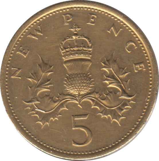 1975 GOLD PLATED 5 PENCE - WORLD COINS - Cambridgeshire Coins