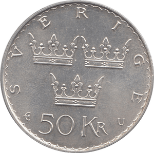 1975 SILVER 50 KRONA SWEDISH COIN - SILVER WORLD COINS - Cambridgeshire Coins