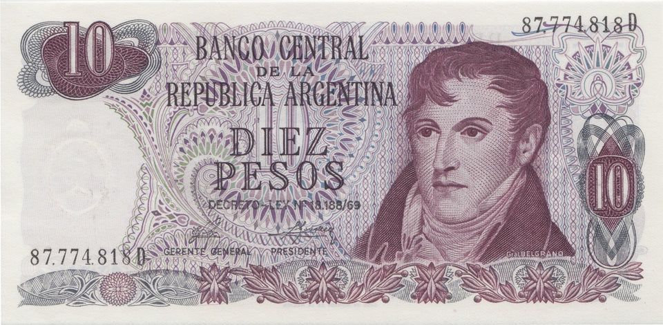 1976 10 PESO BANKNOTE ARGENTINA REF 545 - World Banknotes - Cambridgeshire Coins
