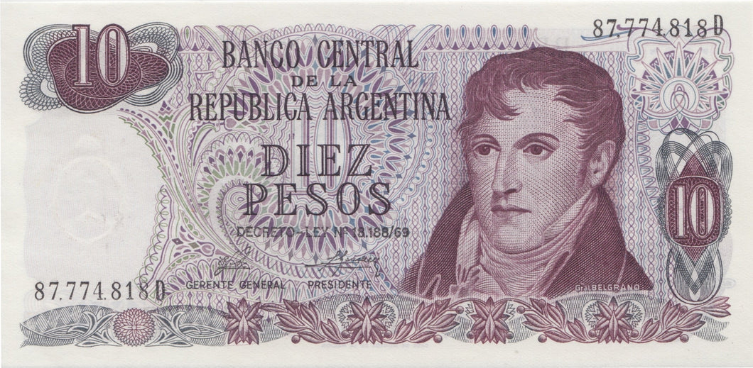1976 10 PESO BANKNOTE ARGENTINA REF 545 - World Banknotes - Cambridgeshire Coins