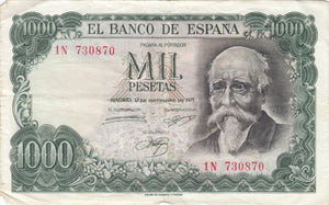 1976 EL BANCO DE ESPAŃA 1000 PESETAS BANKNOTE REF 1389 - World Banknotes - Cambridgeshire Coins