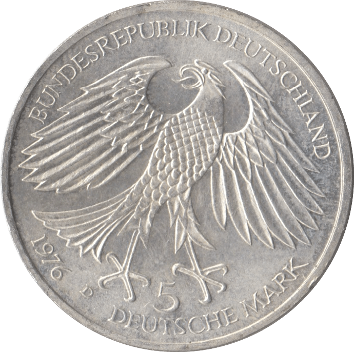 1976 HANS GRIMMELSHAUSEN GERMANY SILVER 5 MARKS - SILVER WORLD COINS - Cambridgeshire Coins
