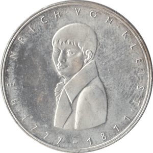 1976 HEINRICH VON KLEIST GERMANY SILVER 5 MARKS - SILVER WORLD COINS - Cambridgeshire Coins