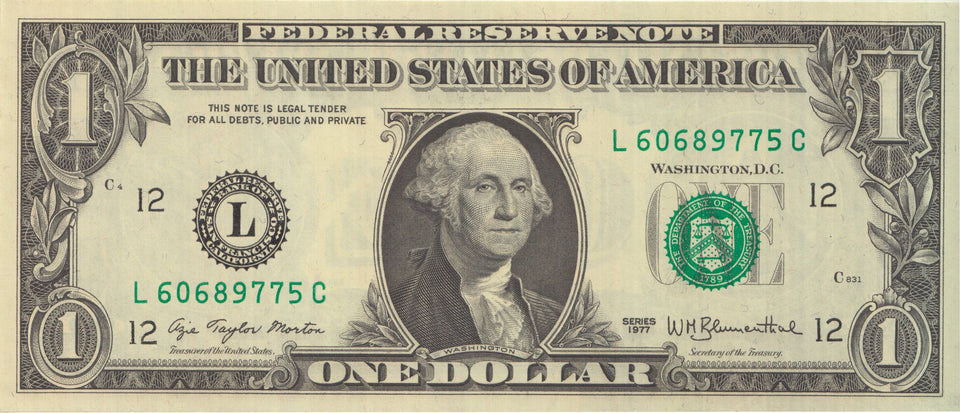 1977 BANK OF USA ONE DOLLAR BANKNOTE REF 1266 - World Banknotes - Cambridgeshire Coins