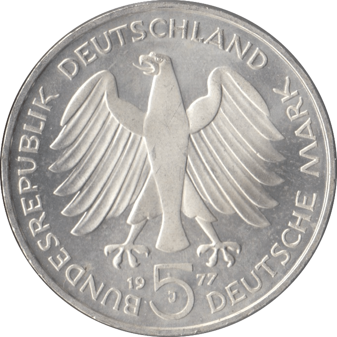 1977 CARL FRIEDRICH GAUSS GERMANY SILVER 5 MARKS - SILVER WORLD COINS - Cambridgeshire Coins
