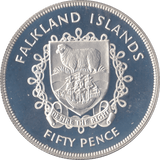 1977 SILVER PROOF FIFTY PENCE PENCE FALKLAND ISLANDS - SILVER WORLD COINS - Cambridgeshire Coins