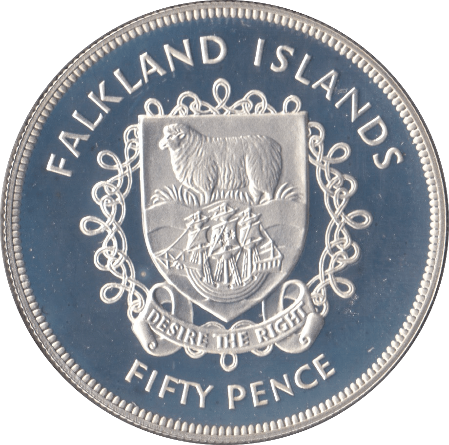 1977 SILVER PROOF TWENTY FIVE PENCE FALKLAND ISLANDS - SILVER WORLD COINS - Cambridgeshire Coins