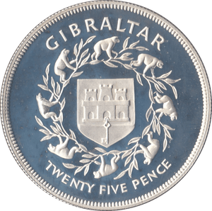 1977 SILVER PROOF TWENTY FIVE PENCE GIBRALTAR - SILVER WORLD COINS - Cambridgeshire Coins