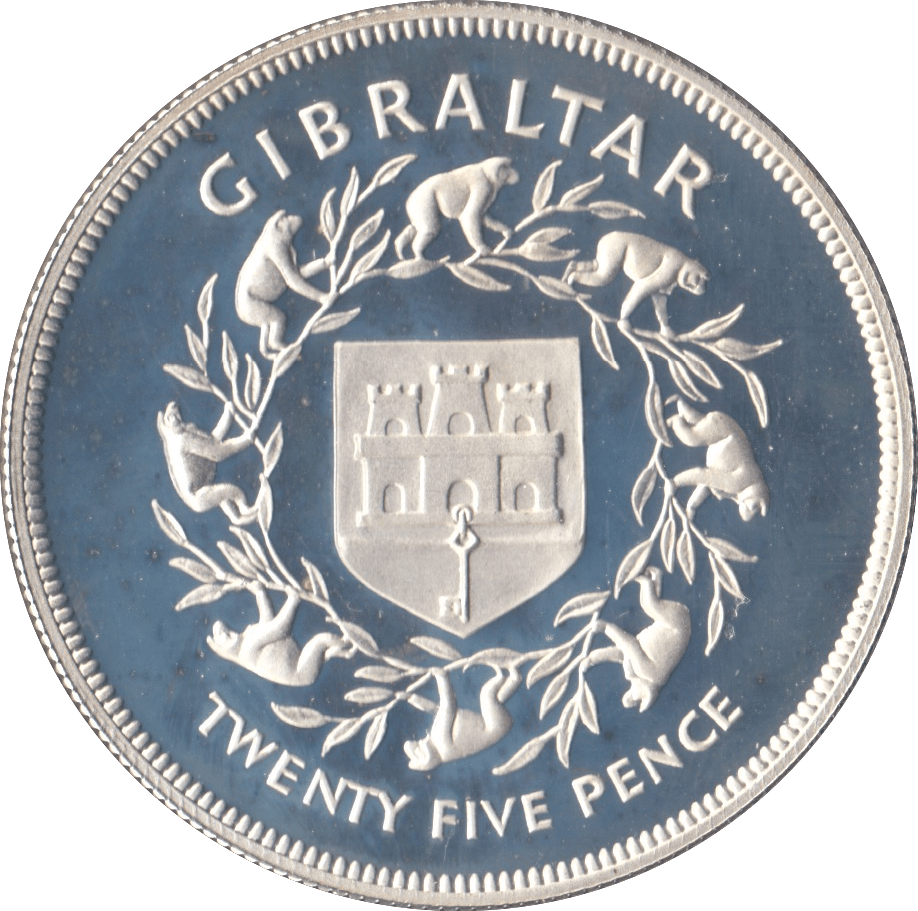 1977 SILVER PROOF TWENTY FIVE PENCE GIBRALTAR - SILVER WORLD COINS - Cambridgeshire Coins