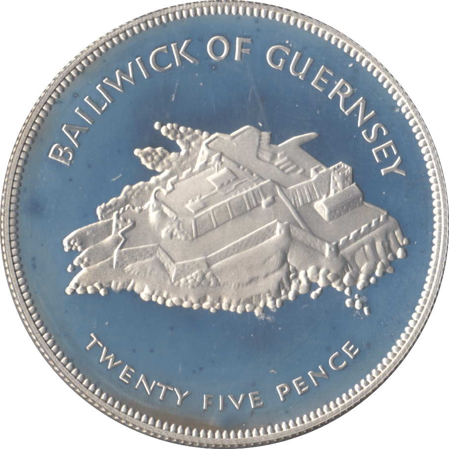 1977 SILVER PROOF TWENTY FIVE PENCE GUERNSEY - SILVER WORLD COINS - Cambridgeshire Coins