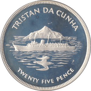 1977 SILVER PROOF TWENTY FIVE PENCE TRISTAN DA CUNHA - SILVER WORLD COINS - Cambridgeshire Coins