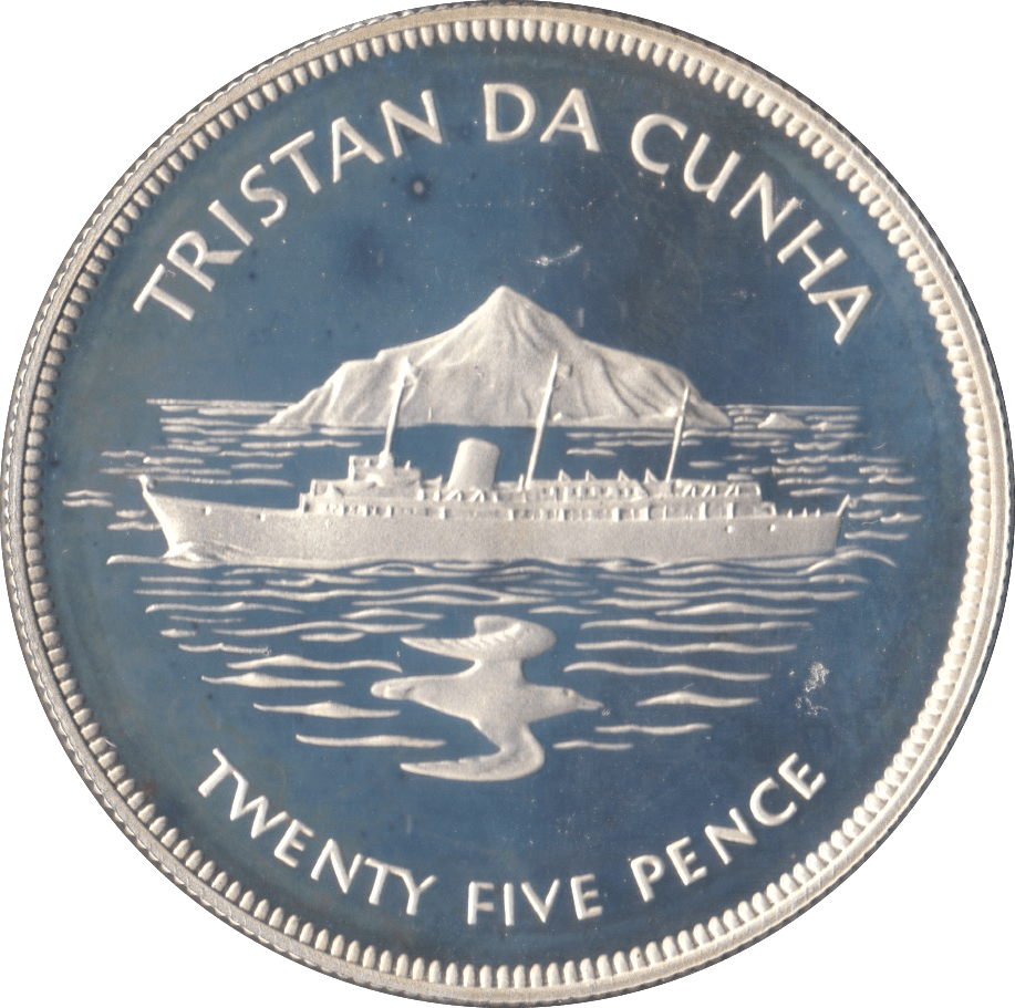 1977 SILVER PROOF TWENTY FIVE PENCE TRISTAN DA CUNHA - SILVER WORLD COINS - Cambridgeshire Coins