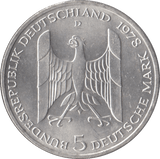 1978 GUSTAV STRESEMAN GERMANY SILVER 5 MARKS - SILVER WORLD COINS - Cambridgeshire Coins
