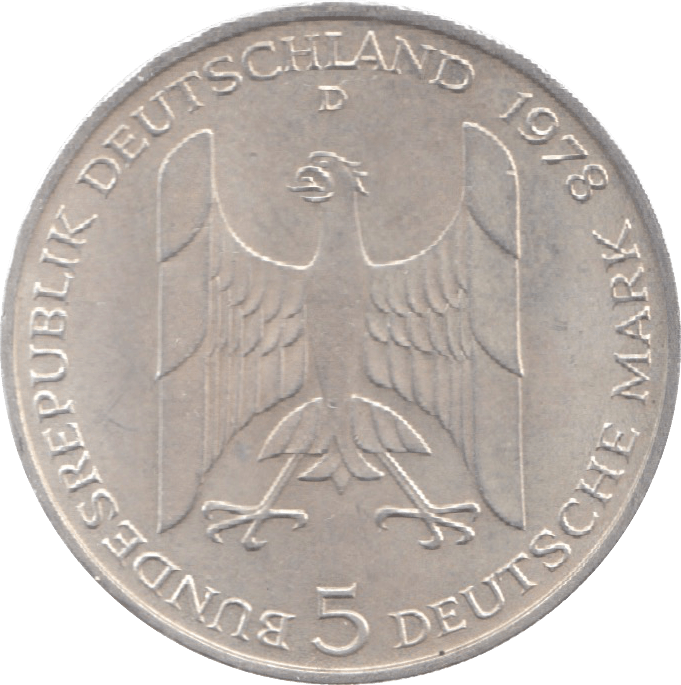 1978 SILVER 5 DEUTSCHE MARK - SILVER WORLD COINS - Cambridgeshire Coins