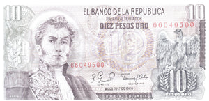 1980 10 PESO BANCO DE LA COLOMBIA COLOMBIAN BANKNOTE REF 127 - WORLD BANKNOTES - Cambridgeshire Coins