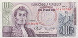 1980 10 PESOS BANKNOTE COLOMBIA REF 692 - World Banknotes - Cambridgeshire Coins