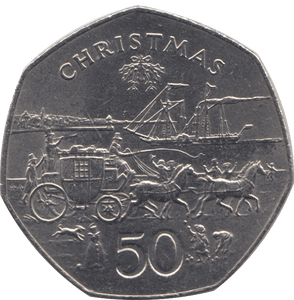 1980 CHRISTMAS 50P STAGECOACH ISLE OF MAN - 50P CHRISTMAS - Cambridgeshire Coins