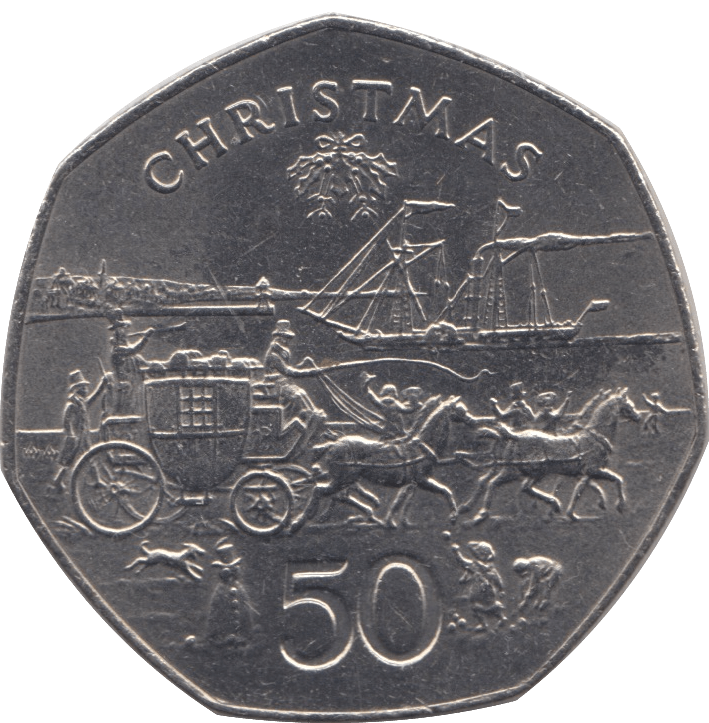 1980 CHRISTMAS 50P STAGECOACH ISLE OF MAN - 50P CHRISTMAS - Cambridgeshire Coins