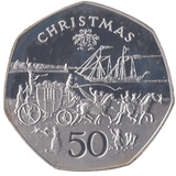 1980 CHRISTMAS SILVER PROOF 50P STAGECOACH ISLE OF MAN - SILVER WORLD COINS - Cambridgeshire Coins