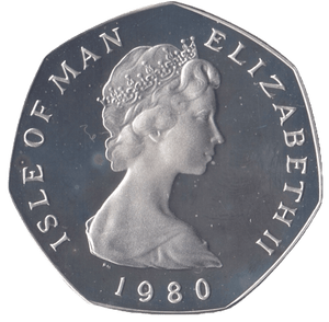 1980 CHRISTMAS SILVER PROOF 50P STAGECOACH ISLE OF MAN - SILVER WORLD COINS - Cambridgeshire Coins