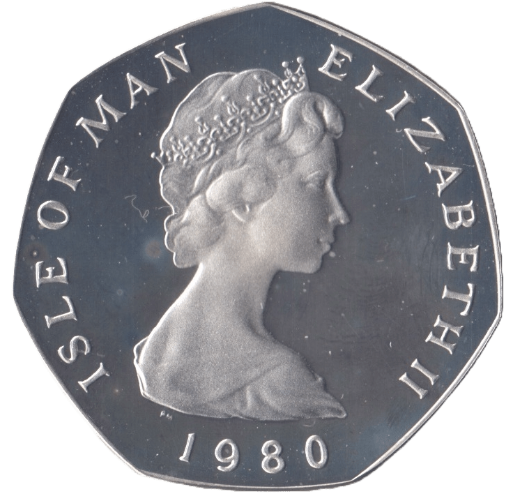 1980 CHRISTMAS SILVER PROOF 50P STAGECOACH ISLE OF MAN - SILVER WORLD COINS - Cambridgeshire Coins