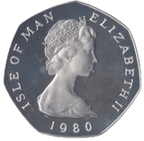 1980 CHRISTMAS SILVER PROOF 50P STAGECOACH ISLE OF MAN - SILVER WORLD COINS - Cambridgeshire Coins