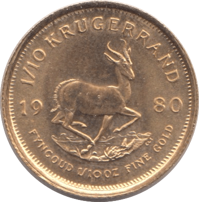 1980 GOLD KRUGERRAND 1/10TH OUNCE ( UNC ) SOUTH AFRICA FIRST YEAR OF ISSUE - Gold World Coins - Cambridgeshire Coins